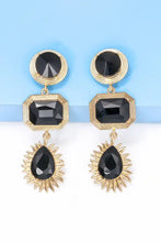 Gold-toned glass dangle earrings with geometrical shape zinc alloy frame