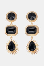 Gold-toned glass dangle earrings with geometrical shape zinc alloy frame