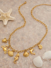 Gold-Toned Nautical Charm Necklace Stainless Steel 18K Gold Plated