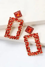 Red square shape glass stone dangle earrings with gold accents
