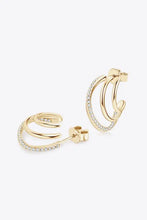 Gold sterling silver earrings with pavé crystals and diamond hoops