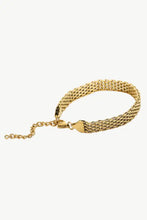 Gold wide chain bracelet with adjustable clasp and mesh design