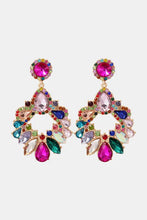 Gold zinc alloy frame glass stone dangle earrings with colorful gems