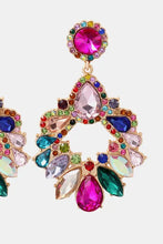 Ornate zinc alloy frame glass stone dangle earrings with fuchsia gem