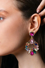 Vibrant glass stone dangle earrings in zinc alloy frame with colorful gemstones