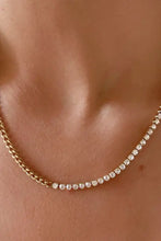 Gold zircon stainless steel necklace with half curb chain and pavé diamonds