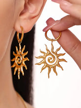 18K gold-plated golden sun pendant titanium steel earrings set