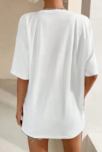White GOOD VIBES round neck half sleeve oversized t-shirt with rounded hem