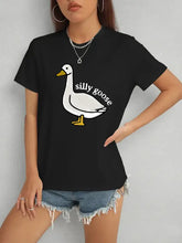 Goose Round Neck Short Sleeve T-Shirt with white silly goose graphic