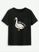 Black Goose Round Neck Short Sleeve T-Shirt with white goose design