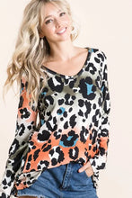 Gradation Leopard Print Soft Knit Long Sleeve Tunic Top for Women
