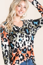Gradation Leopard Print Soft Knit Long Sleeve Tunic Top for Women