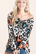 Gradation Leopard Print Soft Knit Long Sleeve Tunic Top for Women Woman T Shirts
