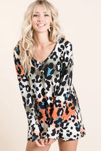 Gradation Leopard Print Soft Knit Long Sleeve Tunic Top for Women RUST OLIVE