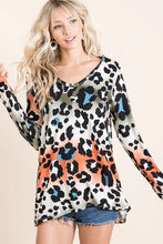 Gradation Leopard Print Soft Knit Long Sleeve Tunic Top for Women