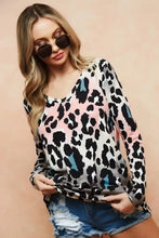 Gradation Leopard Print Soft Knit U Neck Long Sleeve Top Woman T Shirts