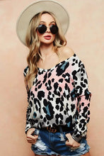 Gradation Leopard Print Soft Knit U Neck Long Sleeve Top