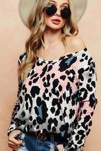Gradation Leopard Print Soft Knit U Neck Long Sleeve Top