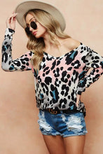 Gradation Leopard Print Soft Knit U Neck Long Sleeve Top