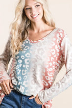 Gradation Leopard Print Textured Knit Long Sleeve Top for Women TEAL RUST TAUPE