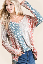 Gradation Leopard Print Textured Knit Long Sleeve Top for Women