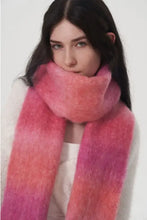 Gradient thermal scarf in pink orange ombre with white fringe
