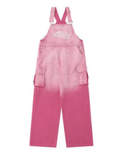 Pink gradient wide leg overalls with cargo pockets, machine wash cold