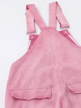 Pink gradient wide leg overalls with adjustable straps, front pockets, machine wash cold
