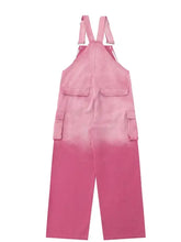 Pink gradient wide leg overalls, machine wash cold denim