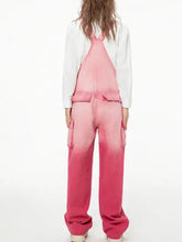 Pink gradient wide leg overalls with faded effect and cargo pockets