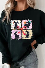Black graphic Easter sweatshirt with floral bunny plaid bow