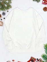 White graphic round neck long sleeve sweatshirt, highly stretchy
