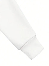 White graphic round neck long sleeve sweatshirt with ribbed cuffs