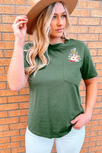Graphic Round Neck Pocket Tee Army Green XL Woman T Shirts