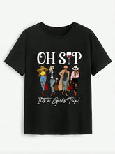 Black short-sleeve graphic round neck t-shirt with Oh Sip Its a Girls Trip design