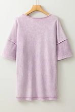 Szara koszulka damska oversize z bawełnianej mieszanki z efektem acid wash