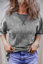 Gray Acid Washed Oversized Cotton Blend T Shirt for Women