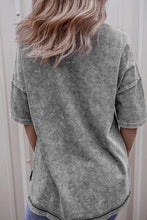 Gray Acid Washed Oversized Cotton Blend T Shirt for Women
