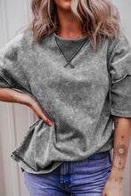 Gray Acid Washed Oversized Cotton Blend T Shirt for Women
