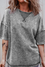 Gray Acid Washed Oversized Cotton Blend T Shirt for Women