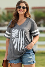 Gray American Flag T-Shirt V-Neck Half Sleeve Length for Women Woman T Shirts