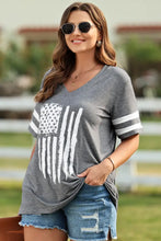 Gray American Flag T-Shirt V-Neck Half Sleeve Length for Women Woman T Shirts