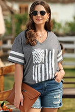 Gray American Flag T-Shirt V-Neck Half Sleeve Length for Women Woman T Shirts