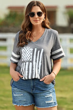 Gray American Flag T-Shirt V-Neck Half Sleeve Length for Women Woman T Shirts