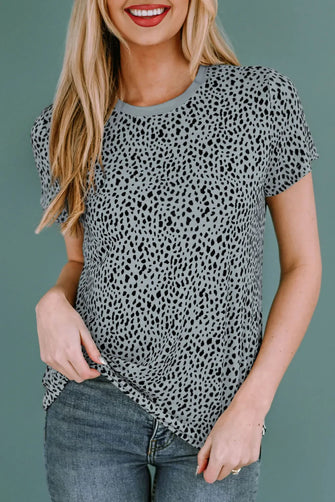 Gray and Black Spotted Short Sleeve Womens T Shirt Teal