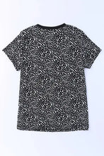 Camiseta de mujer de manga corta negra con manchas, lavable a máquina