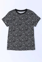 Camiseta de mujer de manga corta negra con manchas, lavable a máquina