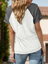 Gray and Navy Raglan T-Shirt with Decorative Buttons for Women