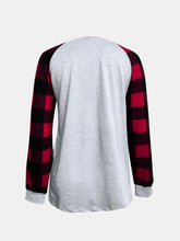 Gray and Red Plaid Christmas Gnome Long Sleeve Raglan Shirt for Women