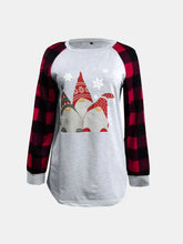 Gray and Red Plaid Christmas Gnome Long Sleeve Raglan Shirt for Women